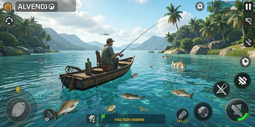 Gameplay ALVENDO yang menampilkan aksi menarik saat memancing.