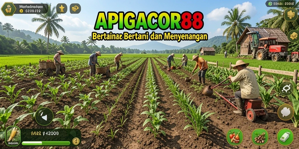 Tampilan gameplay APIGACOR88 dengan suasana pertanian yang hidup.