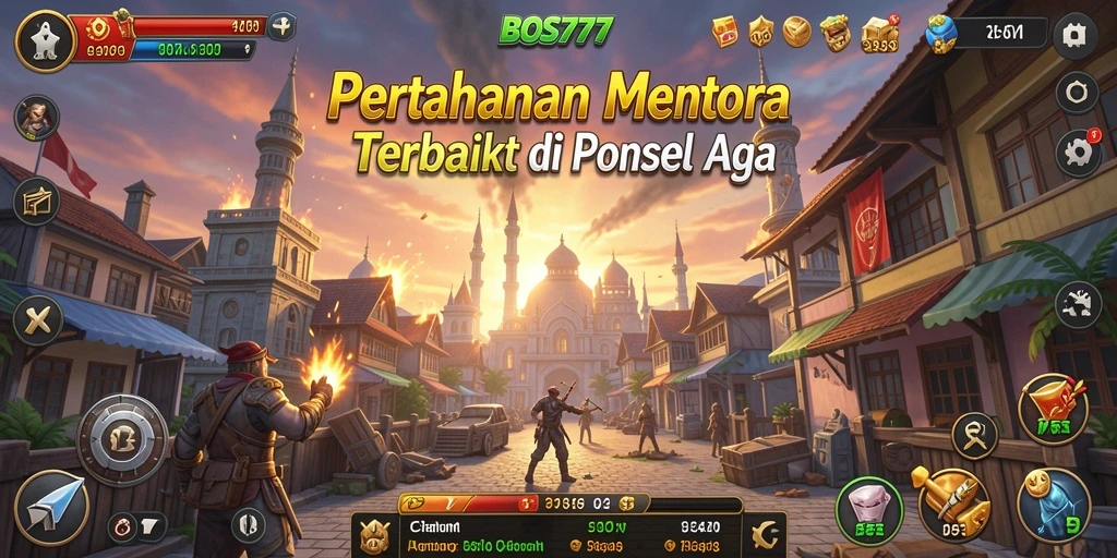 Screenshot bermain BOS777 dengan tampilan pertahanan menara yang mengesankan.