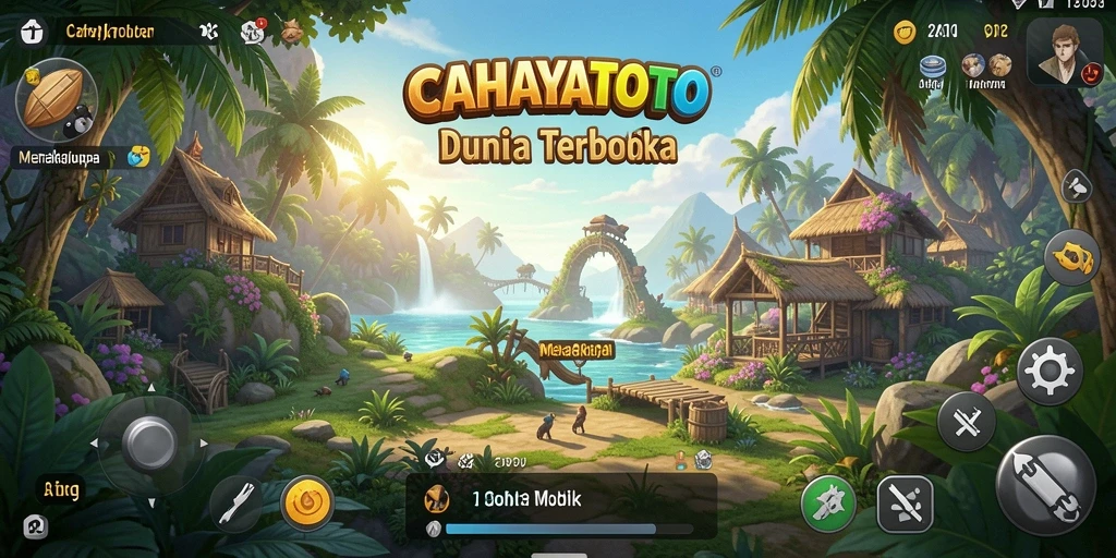 Screenshot gameplay CAHAYATOTO menunjukkan aksi petualangan di dunia terbuka.