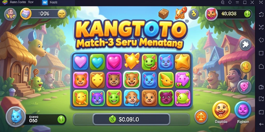 Tampilan gameplay KANGTOTO dengan batu permata berwarna-warni.