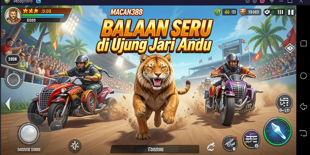 Screenshot gameplay <strong>MACAN388</strong> menampilkan aksi balapan yang mendebarkan.