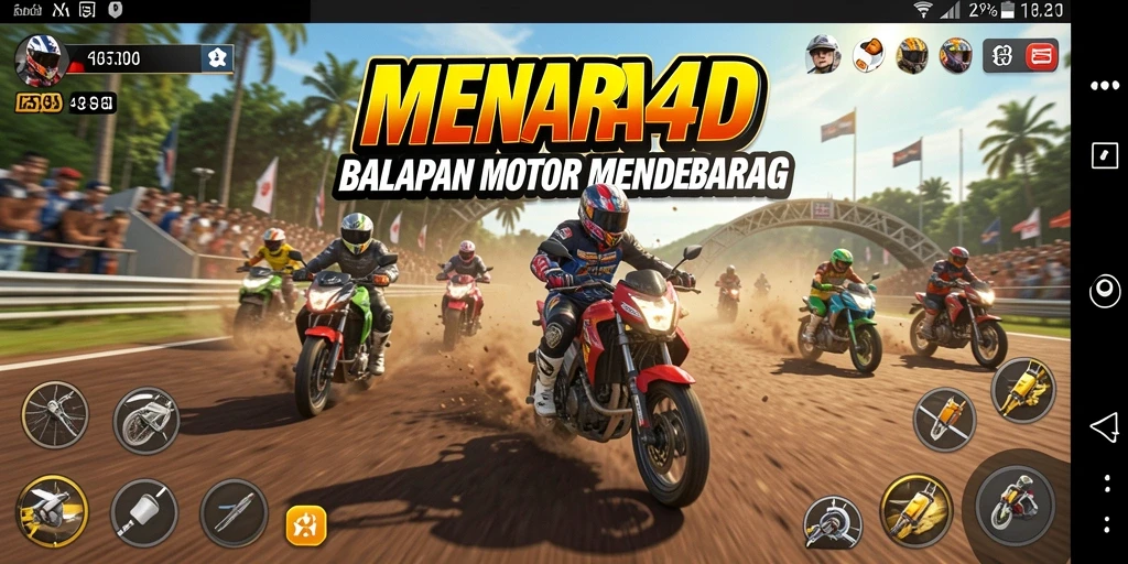 Gameplay seru MENARA4D saat balapan motor di trek menantang.