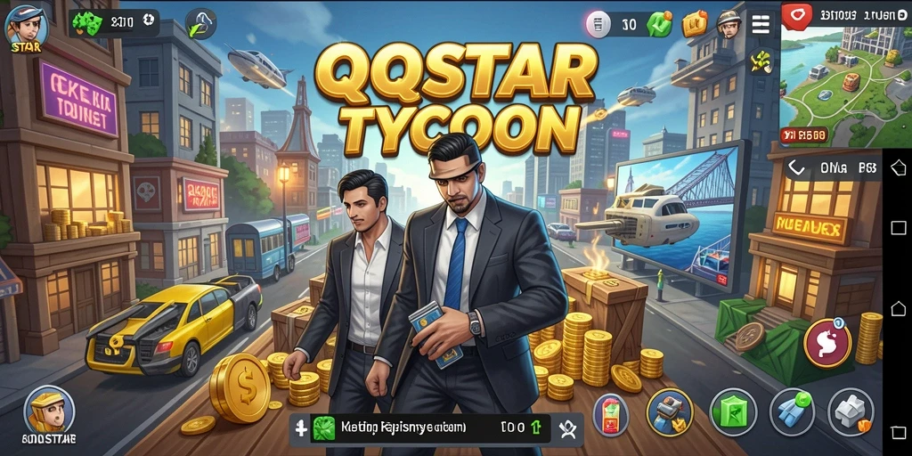 Screenshot gameplay QQSTAR menunjukkan saat membangun kerajaan bisnis Tycoon.