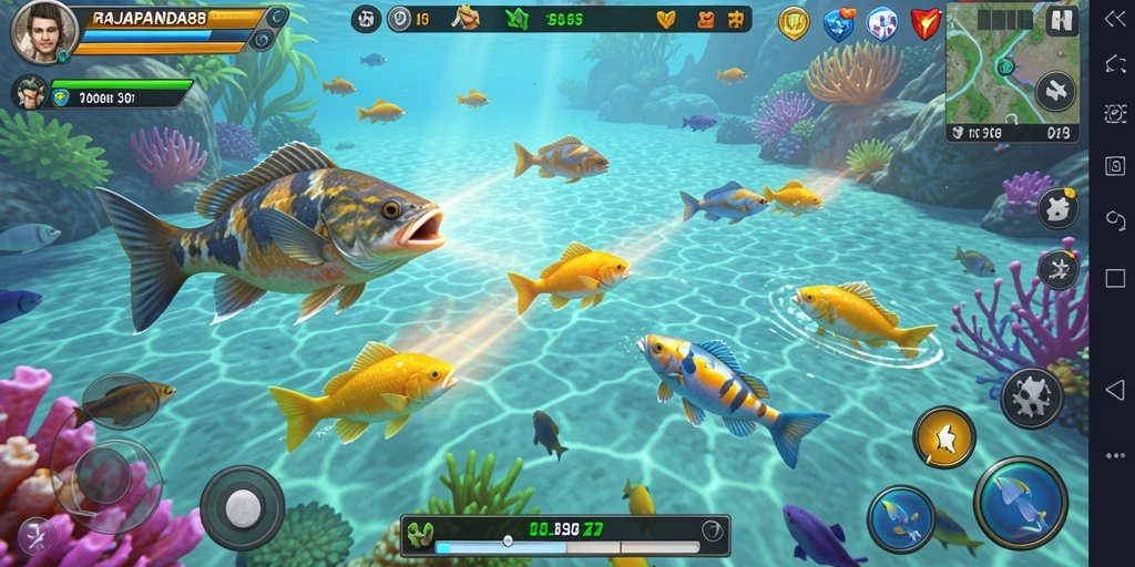 Tangkapan layar gameplay seru RAJAPANDA88 dengan aksi menembak ikan.