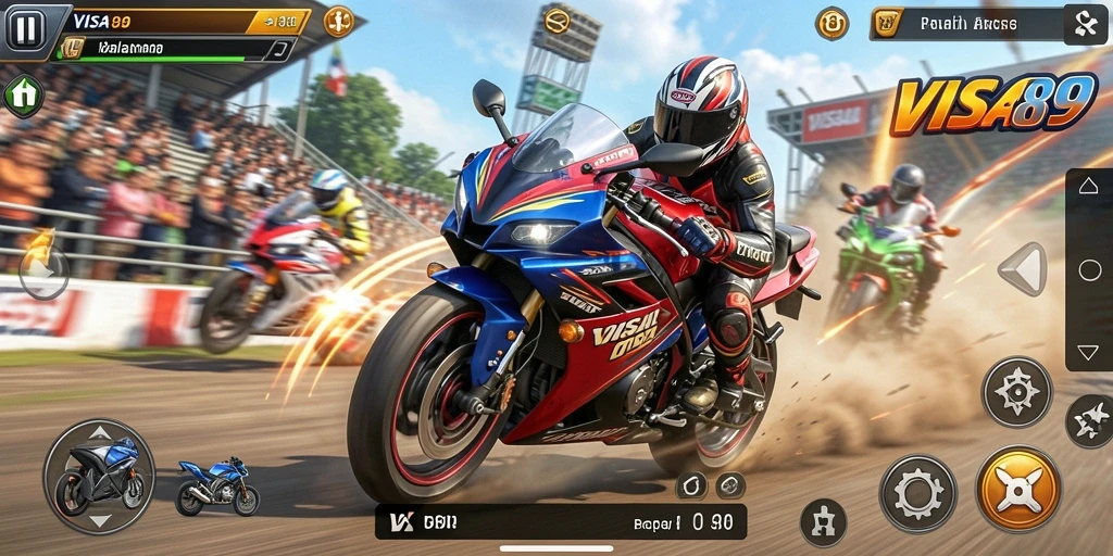 Tampilan gameplay balap motor yang seru dan mendebarkan.