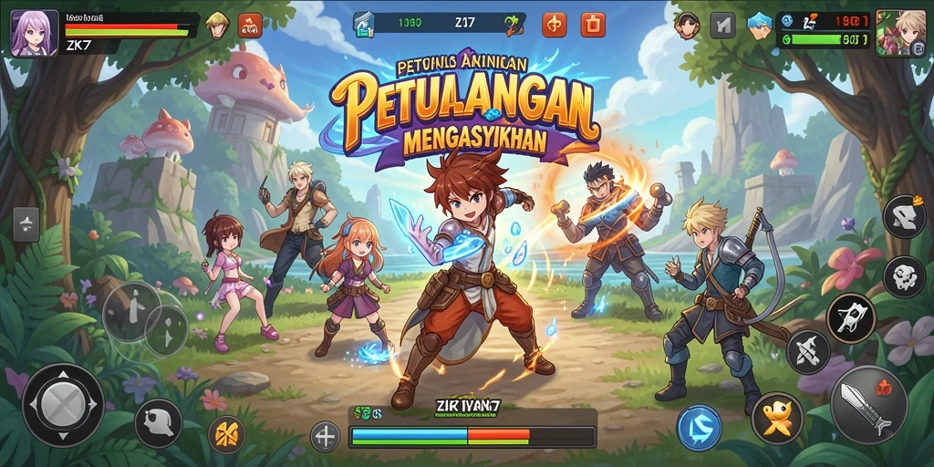 Screenshot gameplay ZK7 menampilkan pertarungan karakter Anime yang dinamis.